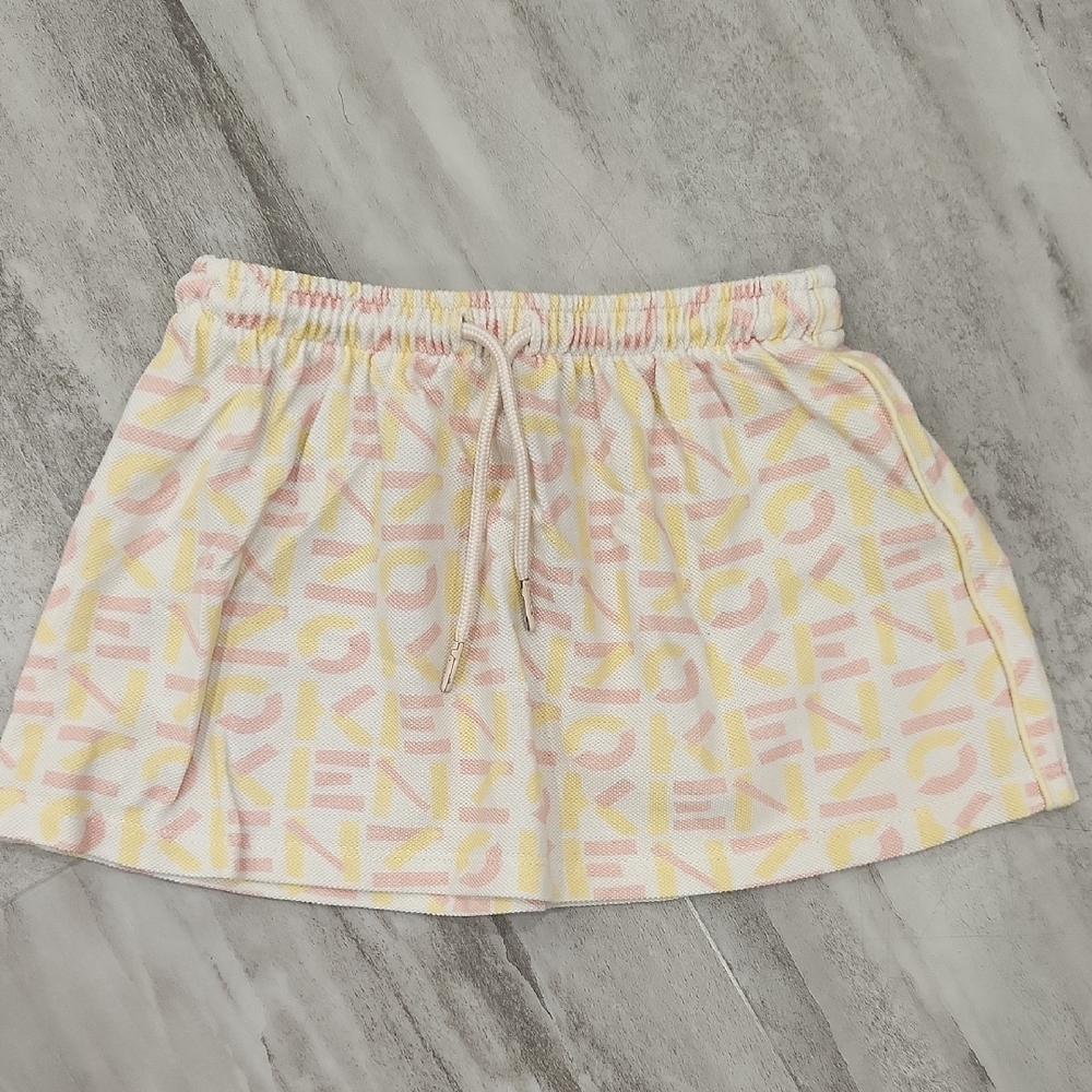 Kenzo Kids Monogram Logo Print Skirt in Pink and Yellow